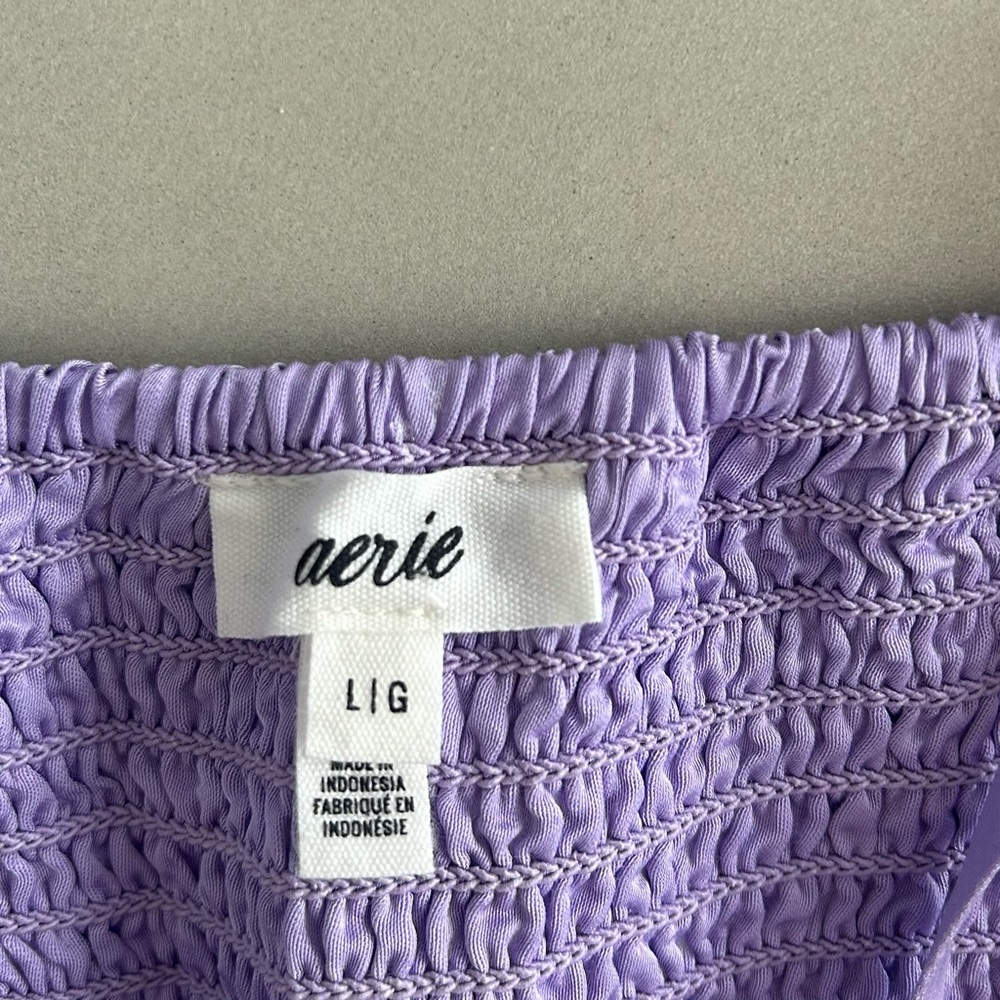 Aerie Lavender Smocked Crop Top, Size L - Picture 4 of 7